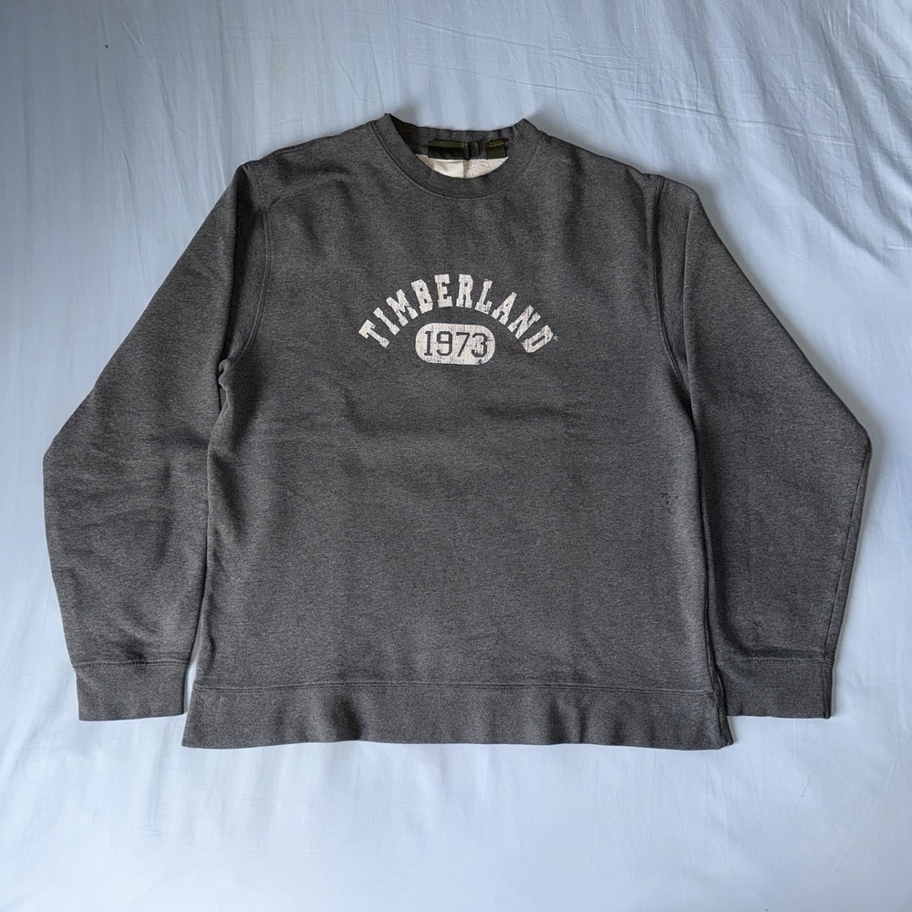 Y2K Timberland Mens Crewneck Sweatshirt Gray Graphic Pullover Size L 1973